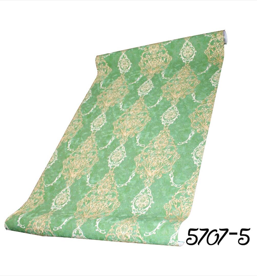 GREEN DAMASK DESIGN KOREAN PVC WALLPAPER-5707-5 GREEN DAMASK DESIGN KOREAN PVC WALLPAPER-5707-5