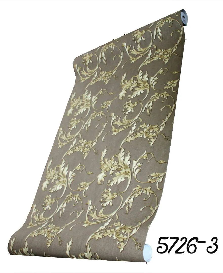 BROWN DAMASK DESIGN PVC WALLPAPER-5726-3 BROWN DAMASK DESIGN PVC WALLPAPER-5726-3