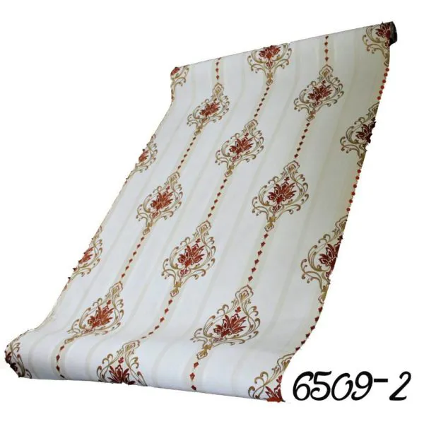 STRIPED FLORAL DAMASK DESIGN PVC WALLPAPER-6509-2