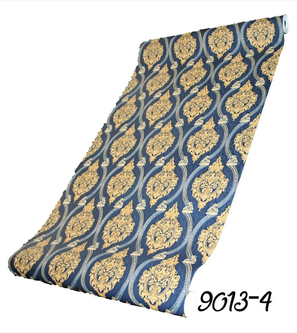 BLUE DAMASK PATTERN PVC WALLPAPER-9013-4 BLUE DAMASK PATTERN PVC WALLPAPER-9013-4