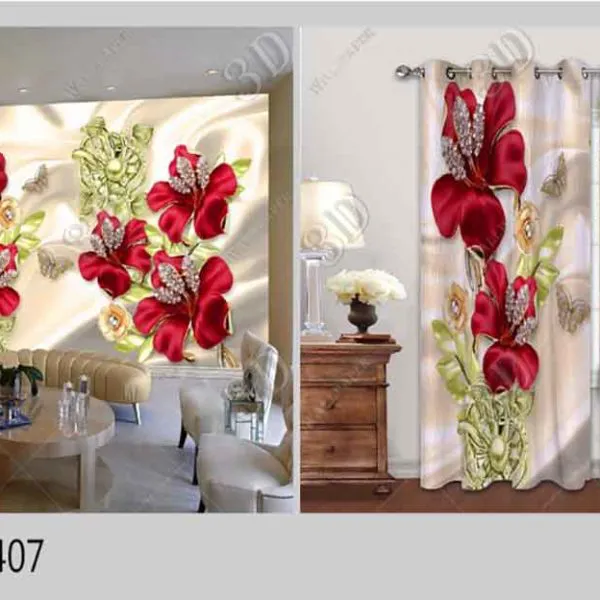 3D Curtain With Wall Mural – 60584
