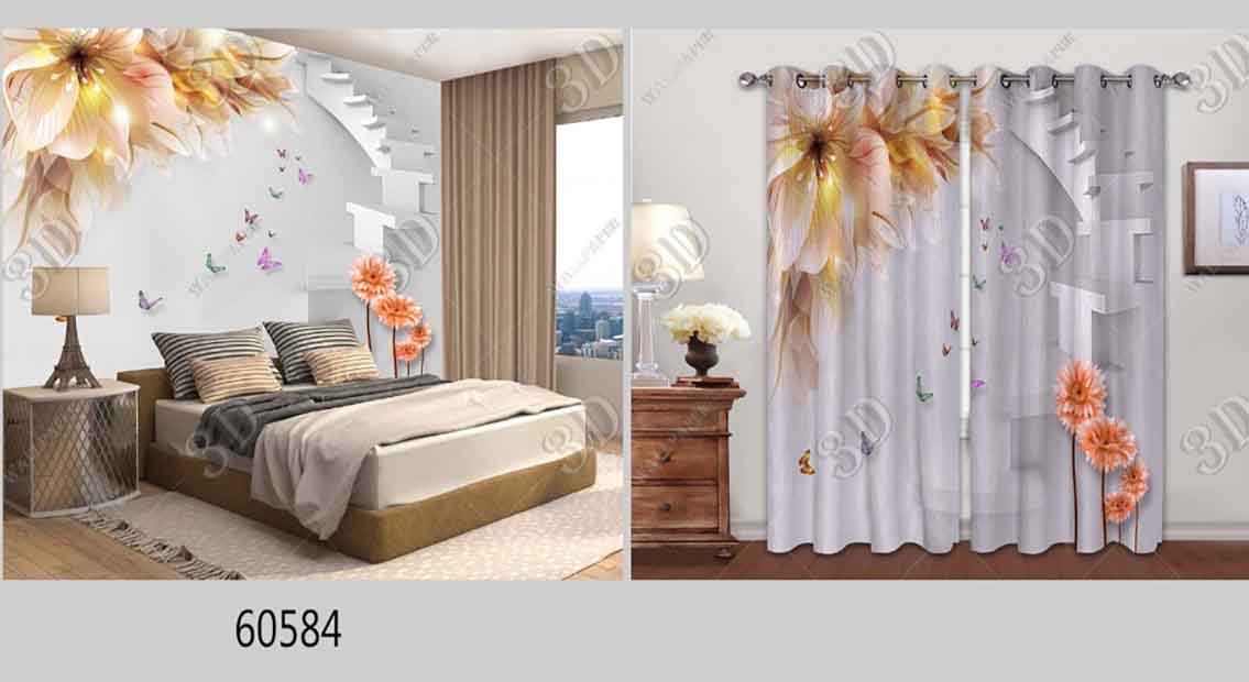 3D Curtain With Wall Mural – 60584 3D Curtain With Wall Mural – 60584