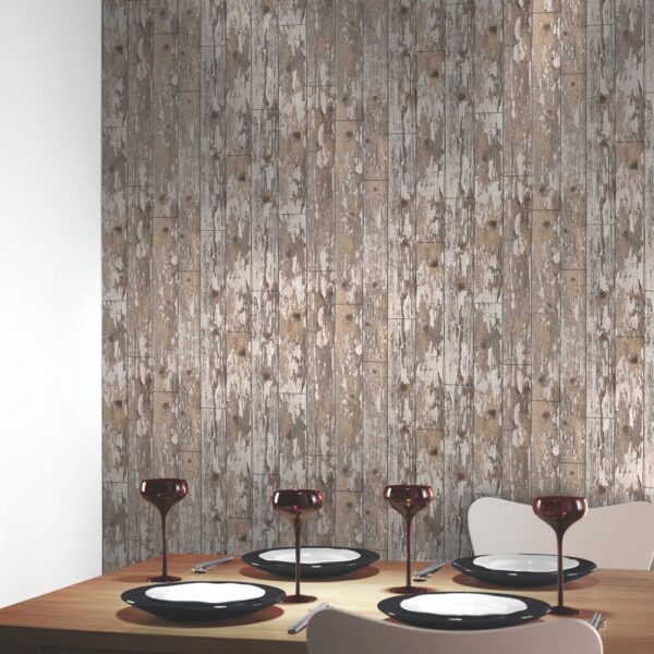 VIP Wood Cabin Distressed Wooden Effect Vinyl Wallpaper 622009