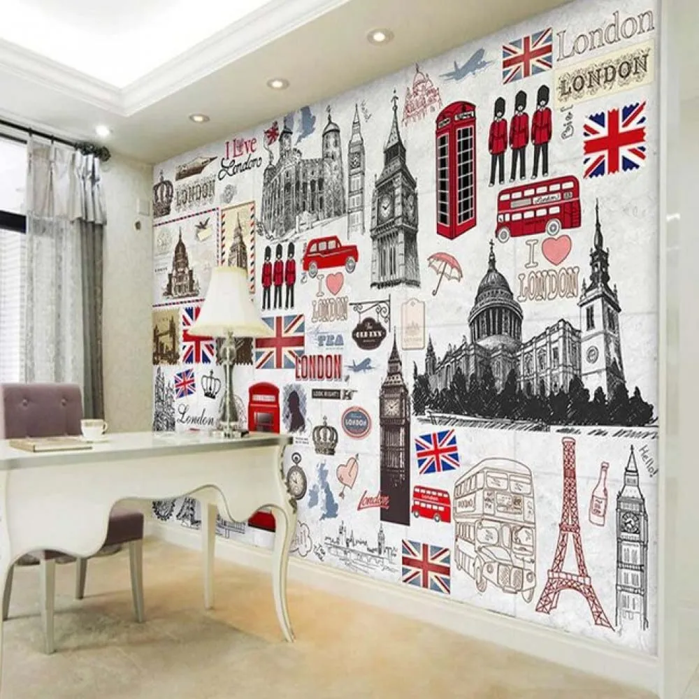 Custom British Red Bus Wallpaper Mural Custom British Red Bus Wallpaper Mural