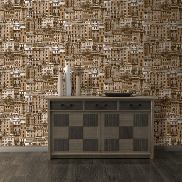 Muriva Village Print Mural Vinyl Wallpaper J70707