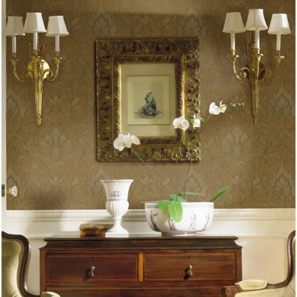 Brown Gold Sapphire Damask Wallpaper – SIS40621