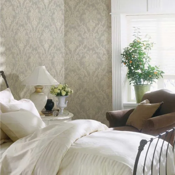 Silver Larkspur Damask Wallpaper – SIS40591