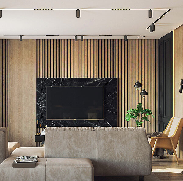 FP-231 Oak Fluted Panel Black Line